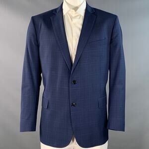 BROOKS BROTHERS Size 48 Navy Blue Plaid Wool Blend Regent Fit Sport Coat